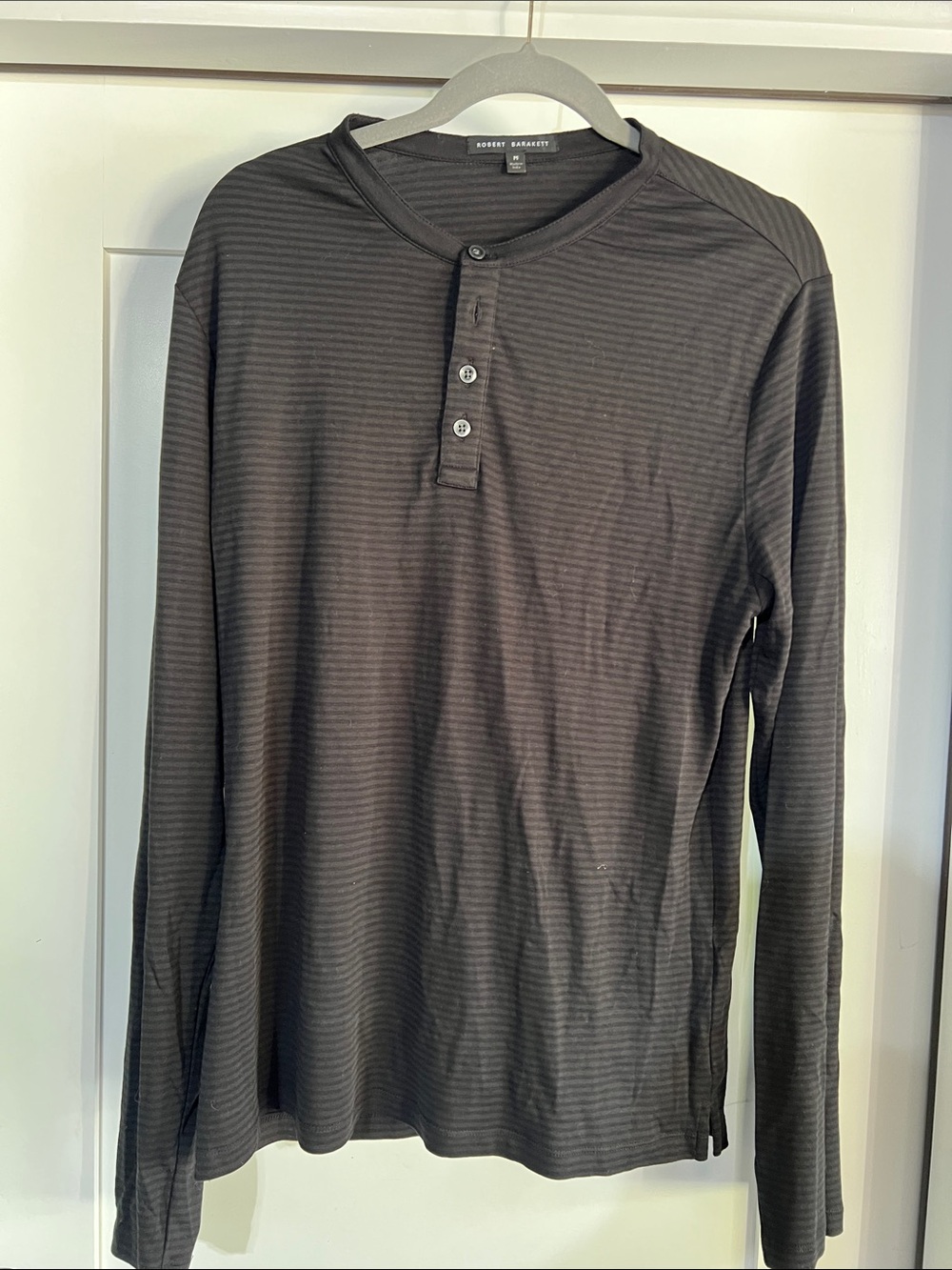 Robert Barakett Black Long-Sleeve Henley with Subtle Stripe